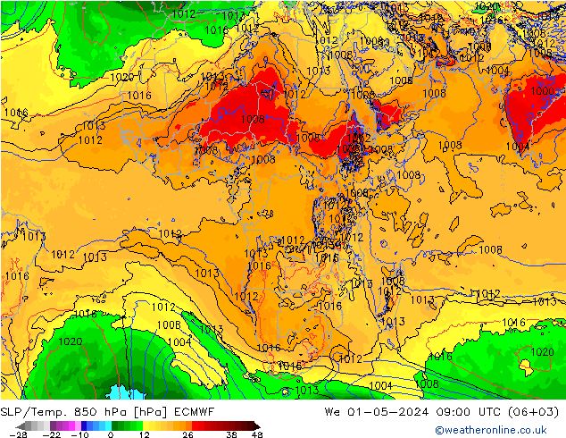 SLP/Temp. 850 hPa ECMWF We 01.05.2024 09 UTC