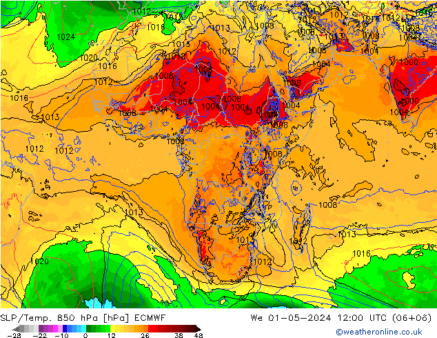 SLP/Temp. 850 hPa ECMWF We 01.05.2024 12 UTC