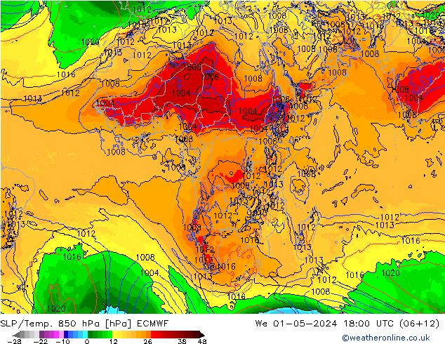 SLP/Temp. 850 hPa ECMWF Qua 01.05.2024 18 UTC