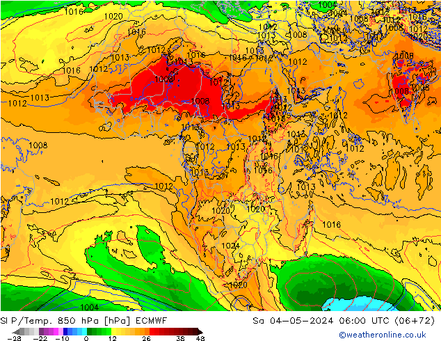 SLP/Temp. 850 hPa ECMWF Sa 04.05.2024 06 UTC