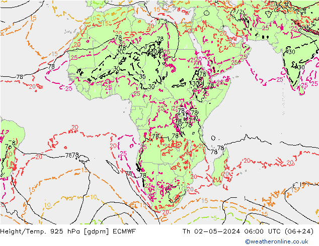 Height/Temp. 925 hPa ECMWF czw. 02.05.2024 06 UTC