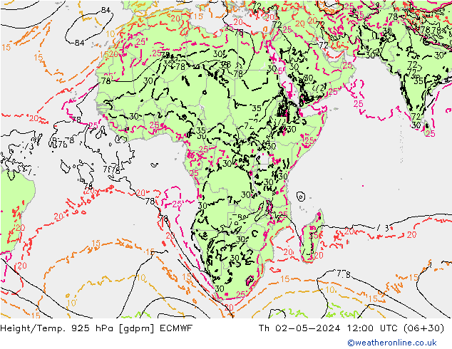 Hoogte/Temp. 925 hPa ECMWF do 02.05.2024 12 UTC