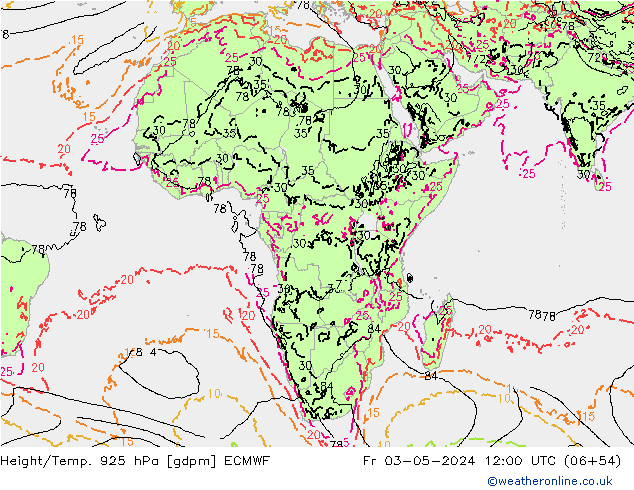 Height/Temp. 925 hPa ECMWF Fr 03.05.2024 12 UTC