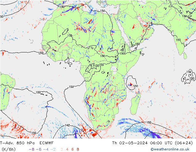 T-Adv. 850 hPa ECMWF Th 02.05.2024 06 UTC