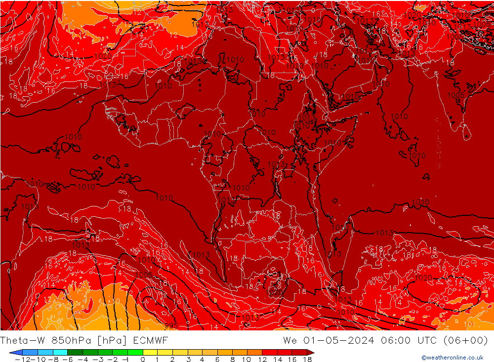 Theta-W 850hPa ECMWF We 01.05.2024 06 UTC