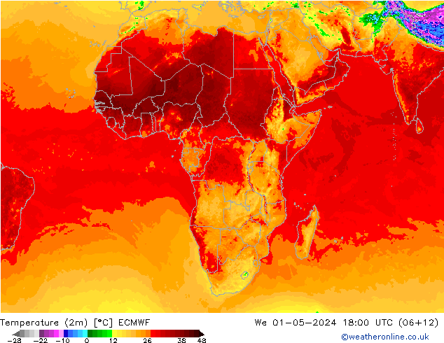 Temperatura (2m) ECMWF mer 01.05.2024 18 UTC