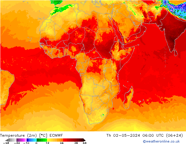 mapa temperatury (2m) ECMWF czw. 02.05.2024 06 UTC