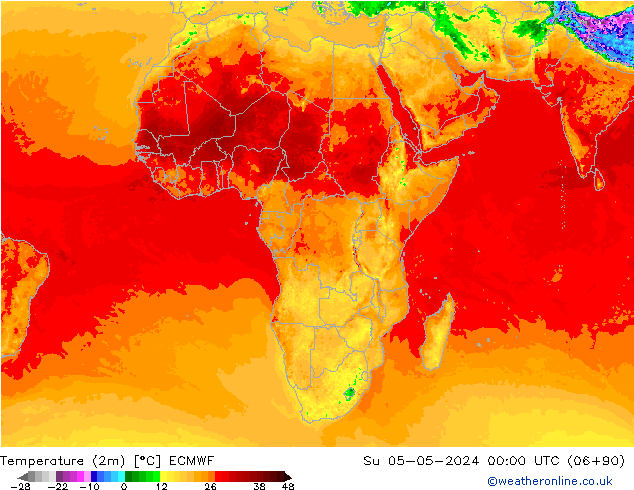 Sıcaklık Haritası (2m) ECMWF Paz 05.05.2024 00 UTC