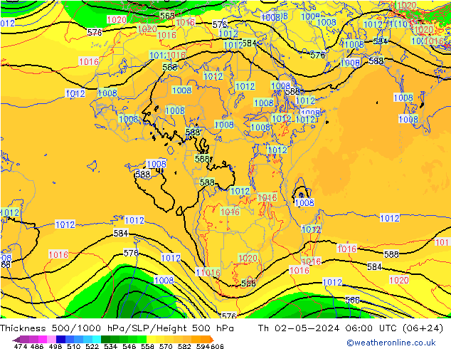 Thck 500-1000hPa ECMWF czw. 02.05.2024 06 UTC