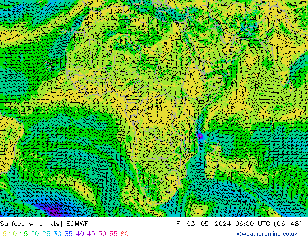 Viento 10 m ECMWF vie 03.05.2024 06 UTC