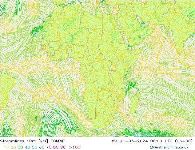 Streamlines 10m ECMWF We 01.05.2024 06 UTC