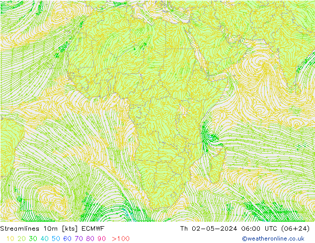 Linia prądu 10m ECMWF czw. 02.05.2024 06 UTC