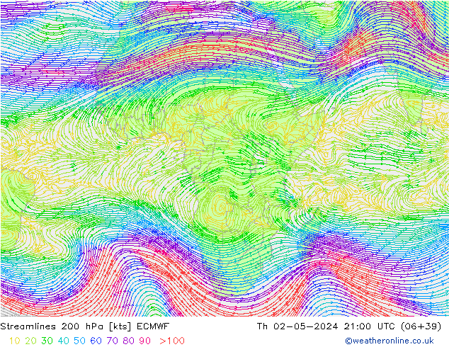 Streamlines 200 hPa ECMWF Th 02.05.2024 21 UTC