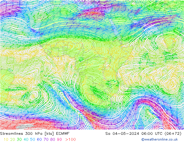 Streamlines 300 hPa ECMWF Sa 04.05.2024 06 UTC