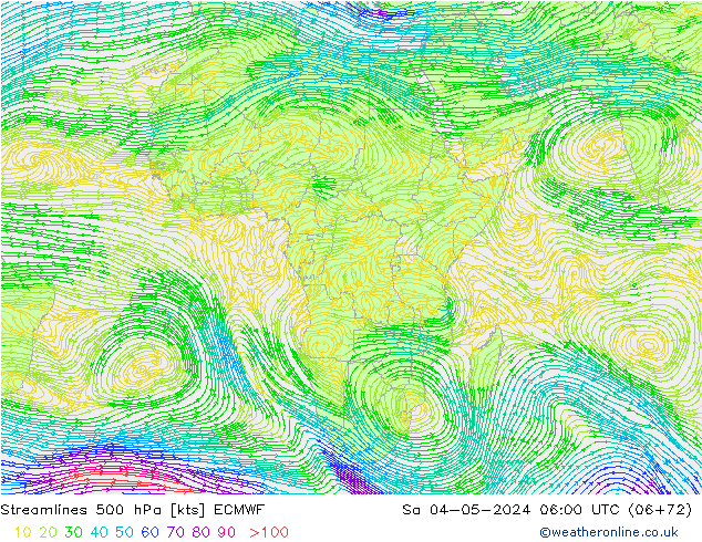 Streamlines 500 hPa ECMWF Sa 04.05.2024 06 UTC