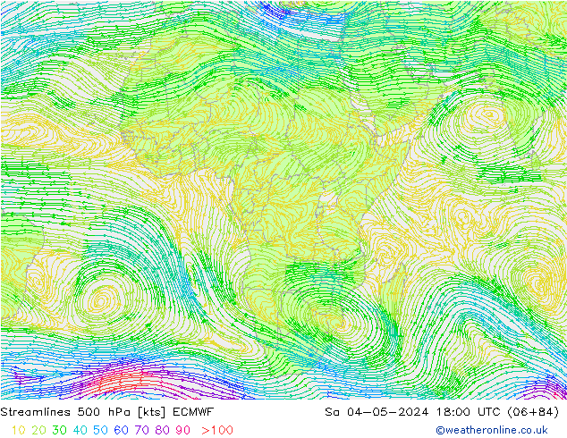 Linha de corrente 500 hPa ECMWF Sáb 04.05.2024 18 UTC