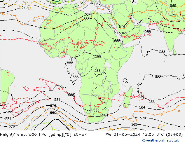 Z500/Rain (+SLP)/Z850 ECMWF mer 01.05.2024 12 UTC