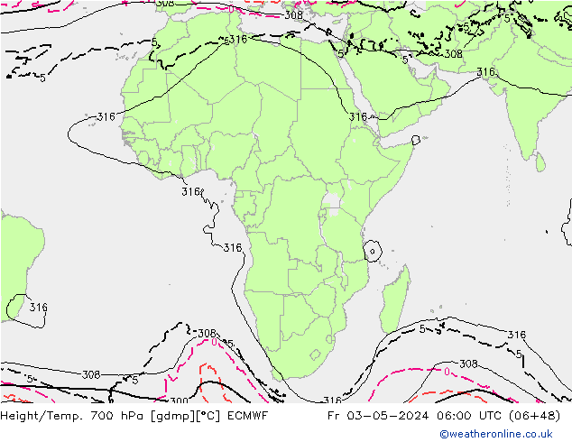 Height/Temp. 700 hPa ECMWF Fr 03.05.2024 06 UTC