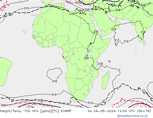 Height/Temp. 700 hPa ECMWF Sa 04.05.2024 12 UTC