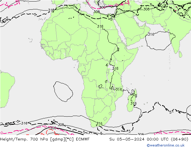 Height/Temp. 700 hPa ECMWF dom 05.05.2024 00 UTC