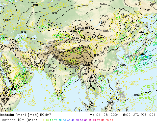 Isotachs (mph) ECMWF We 01.05.2024 15 UTC