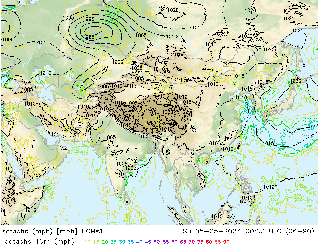 Isotachs (mph) ECMWF Su 05.05.2024 00 UTC