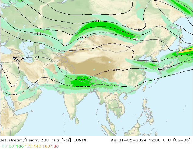 Jet stream/Height 300 hPa ECMWF We 01.05.2024 12 UTC