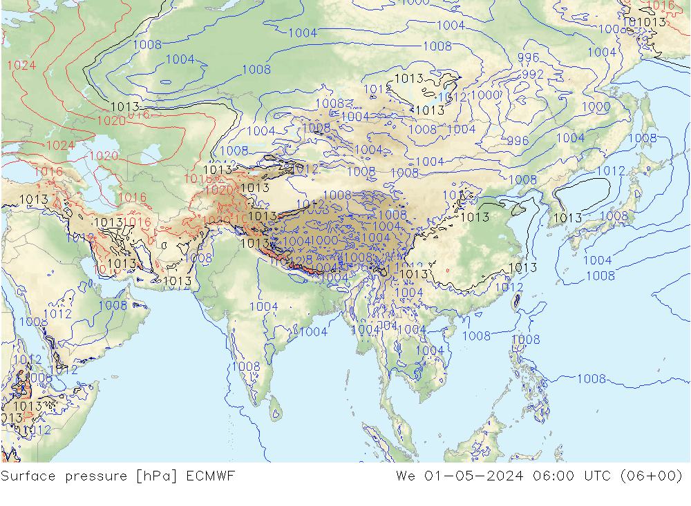 Surface pressure ECMWF We 01.05.2024 06 UTC