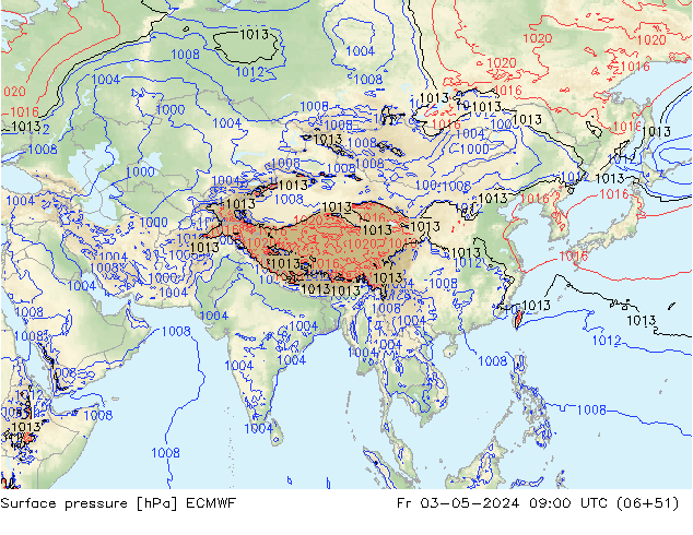 Luchtdruk (Grond) ECMWF vr 03.05.2024 09 UTC