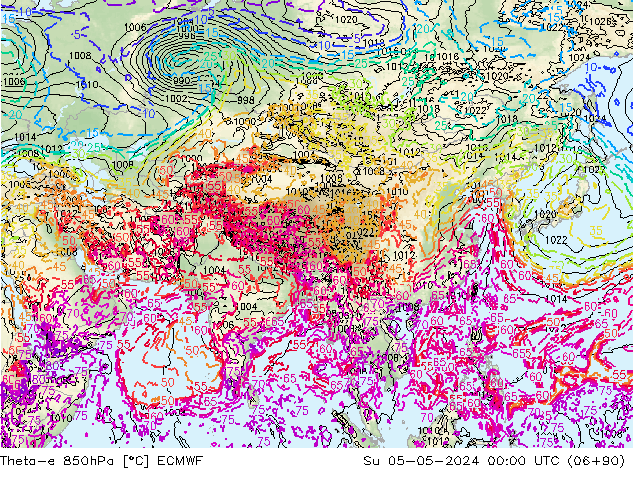 Theta-e 850hPa ECMWF Su 05.05.2024 00 UTC