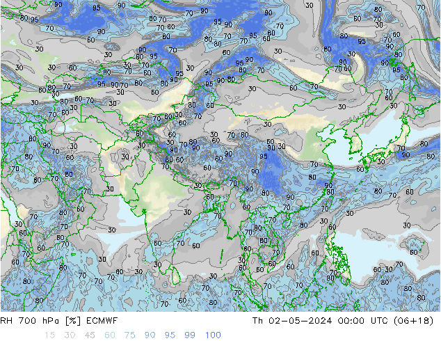 RH 700 hPa ECMWF Th 02.05.2024 00 UTC