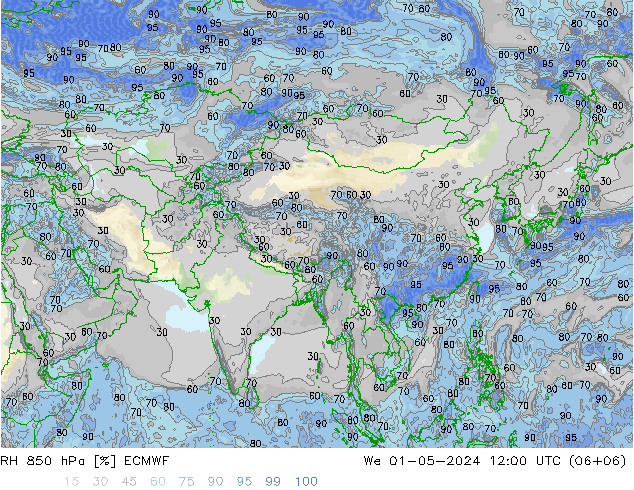 RH 850 hPa ECMWF We 01.05.2024 12 UTC