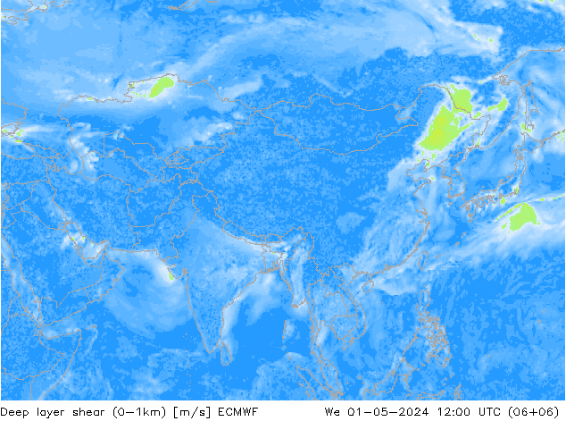 Deep layer shear (0-1km) ECMWF We 01.05.2024 12 UTC