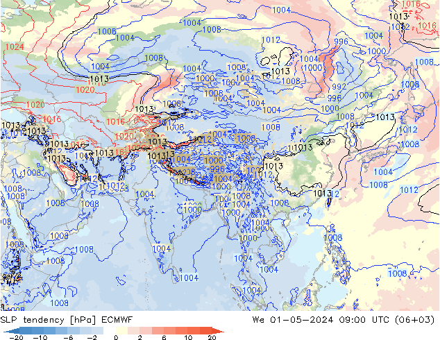 SLP tendency ECMWF We 01.05.2024 09 UTC