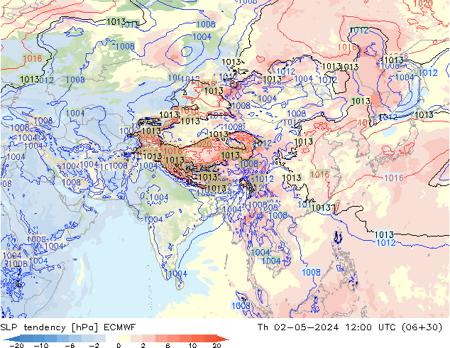 SLP tendency ECMWF Th 02.05.2024 12 UTC