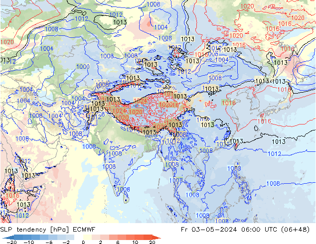 Druktendens (+/-) ECMWF vr 03.05.2024 06 UTC