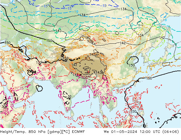 Height/Temp. 850 hPa ECMWF Qua 01.05.2024 12 UTC