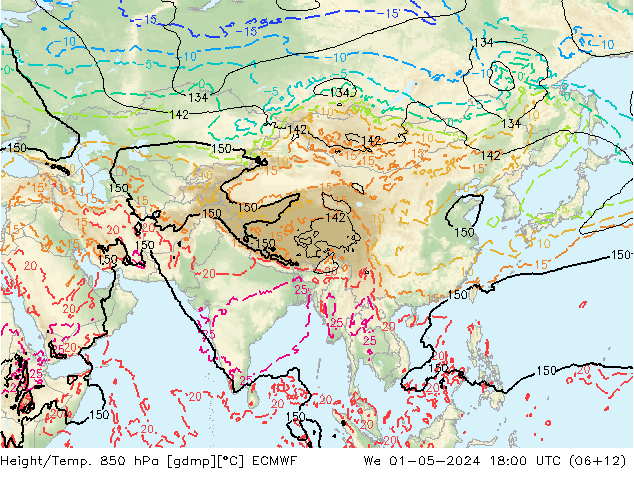 Height/Temp. 850 hPa ECMWF We 01.05.2024 18 UTC