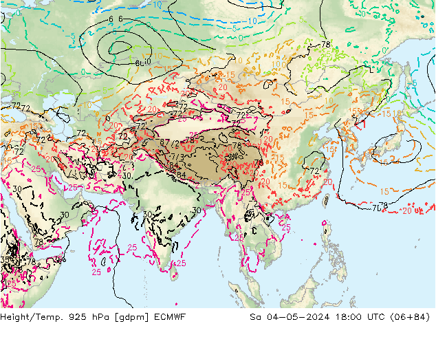 Height/Temp. 925 hPa ECMWF Sa 04.05.2024 18 UTC