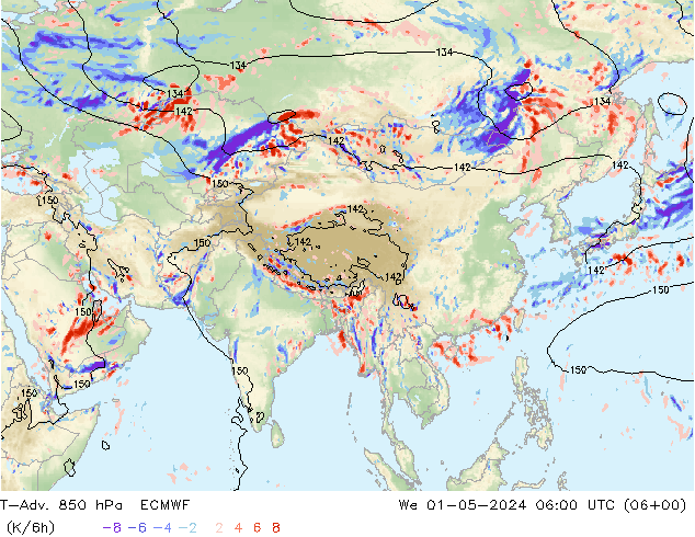 T-Adv. 850 hPa ECMWF We 01.05.2024 06 UTC