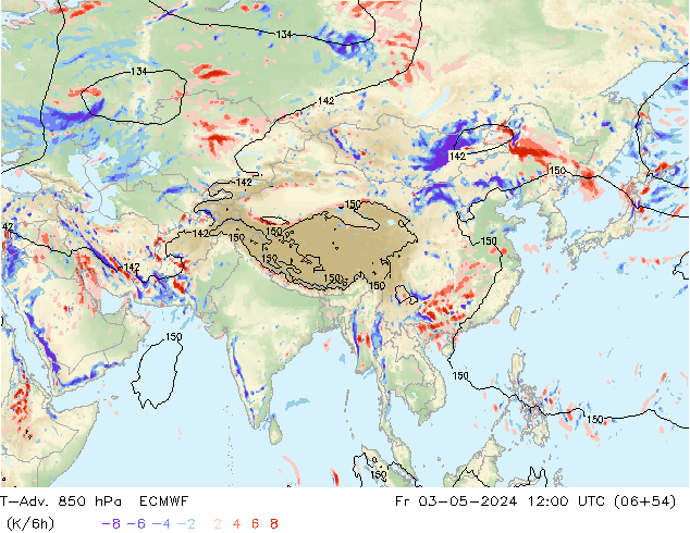 T-Adv. 850 hPa ECMWF Fr 03.05.2024 12 UTC