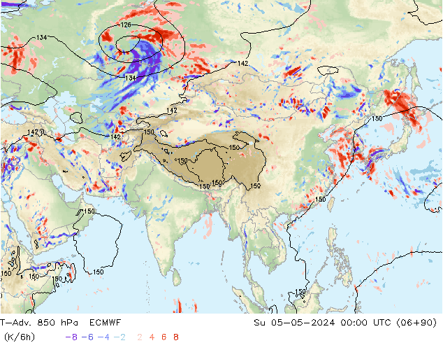 T-Adv. 850 гПа ECMWF Вс 05.05.2024 00 UTC