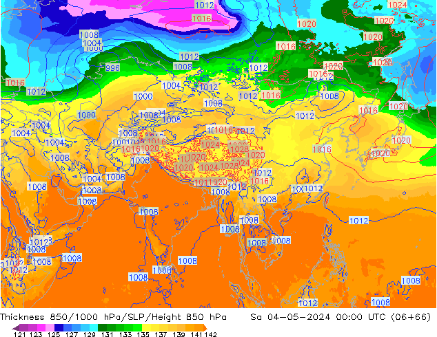 Thck 850-1000 hPa ECMWF sab 04.05.2024 00 UTC