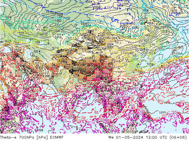 Theta-e 700hPa ECMWF mié 01.05.2024 12 UTC