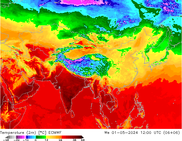 Temperature (2m) ECMWF We 01.05.2024 12 UTC