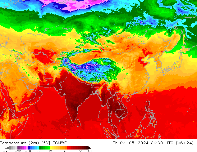 Temperature (2m) ECMWF Čt 02.05.2024 06 UTC