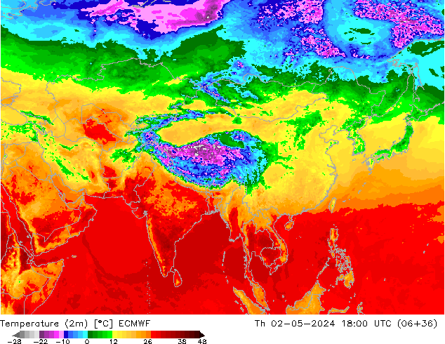 Temperatura (2m) ECMWF jue 02.05.2024 18 UTC