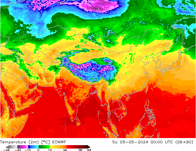 Temperaturkarte (2m) ECMWF So 05.05.2024 00 UTC