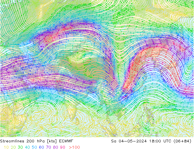 Streamlines 200 hPa ECMWF Sa 04.05.2024 18 UTC