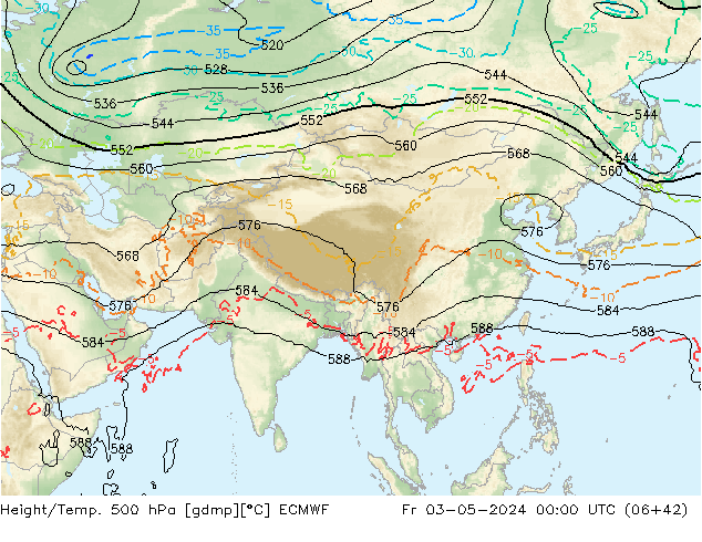 Hoogte/Temp. 500 hPa ECMWF vr 03.05.2024 00 UTC